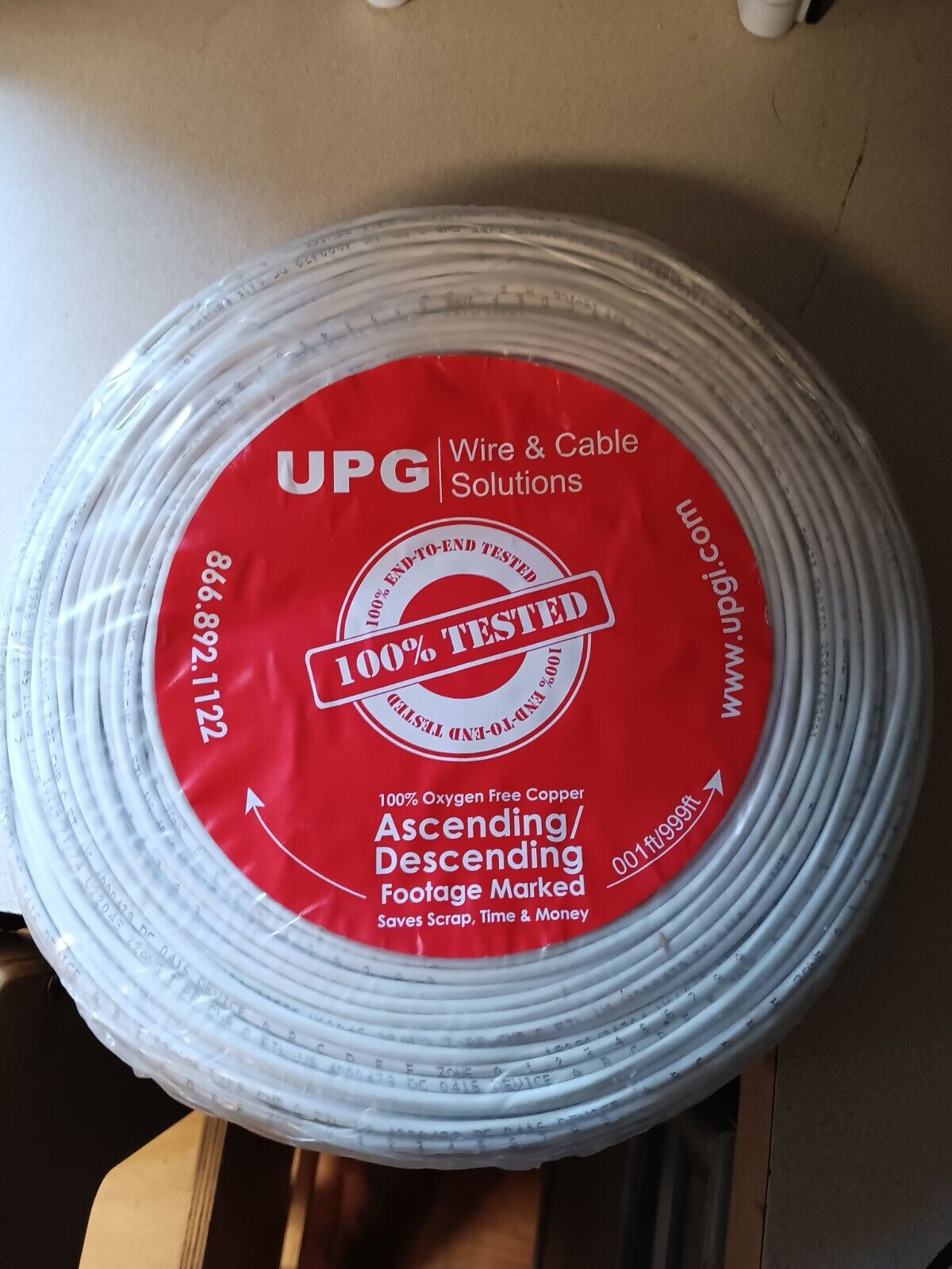 UPG 4 Conductor 22 AWG Solid Alarm Wire CMR White 500’ Ft Foot Roll 22/4