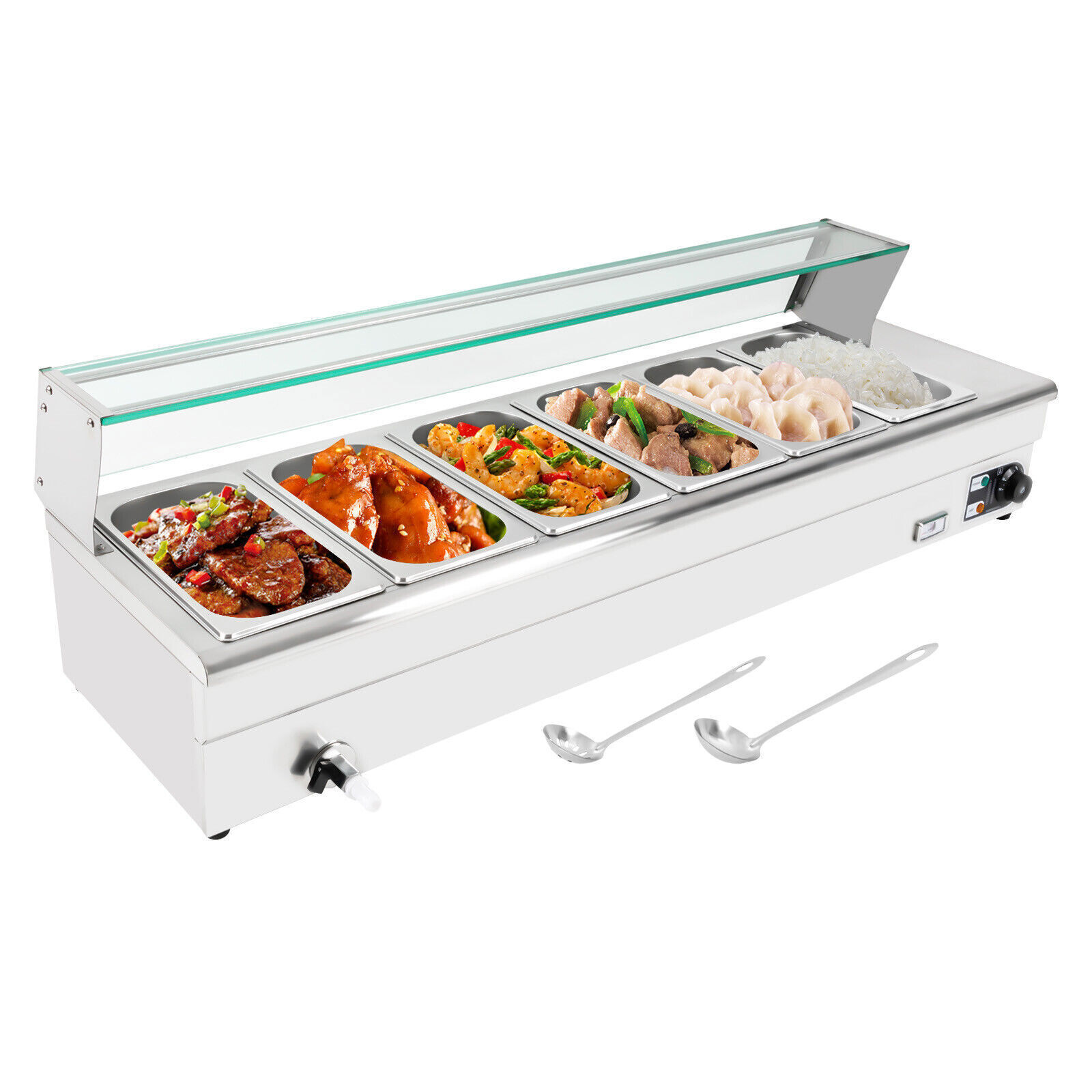 Electric Bain Marie Buffet Server 6 Pans 1200W Commercial Countertop Food Warmer