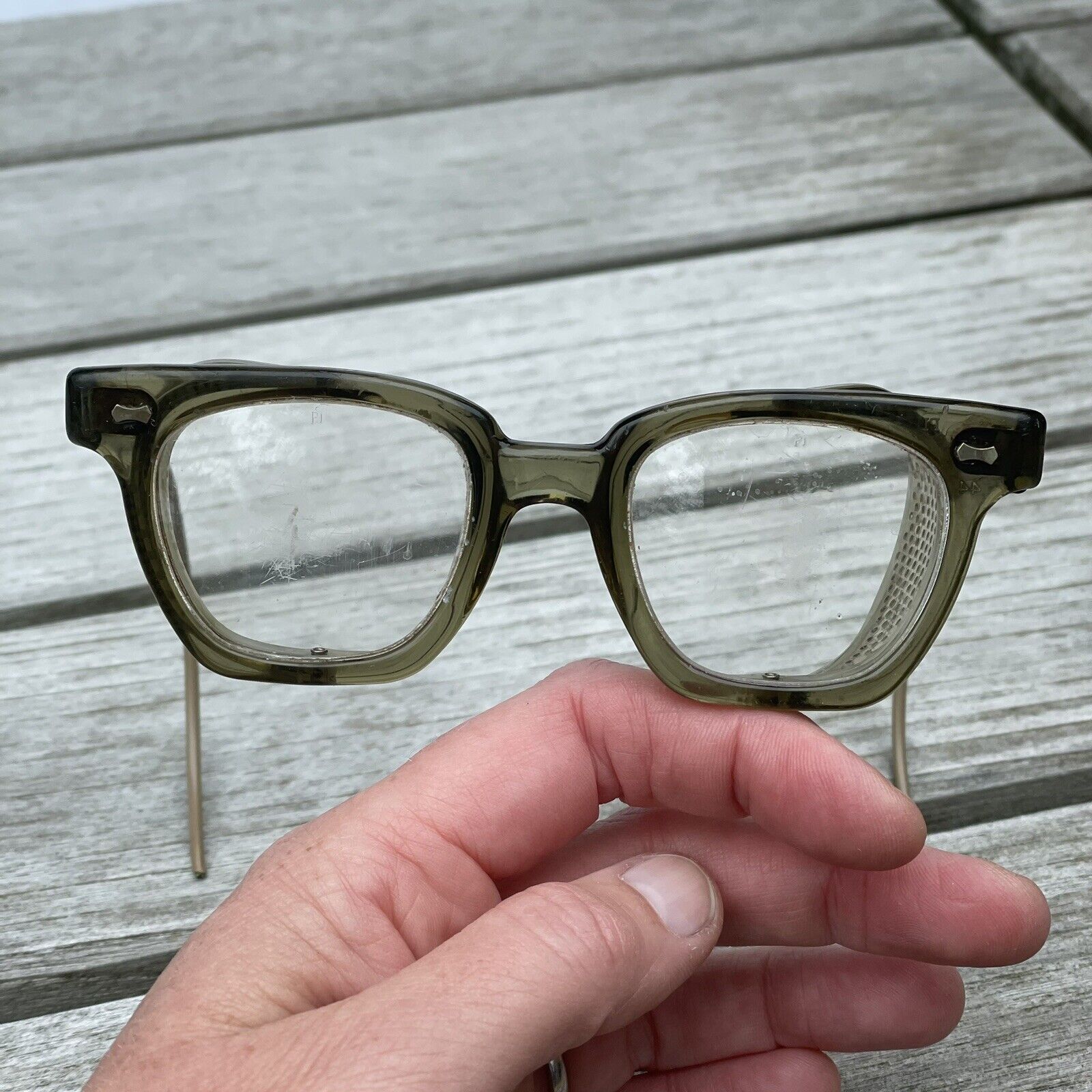 Vintage PI Safety Glasses Green Wayfair 1950's Steampunk Motorcycle Side Shield