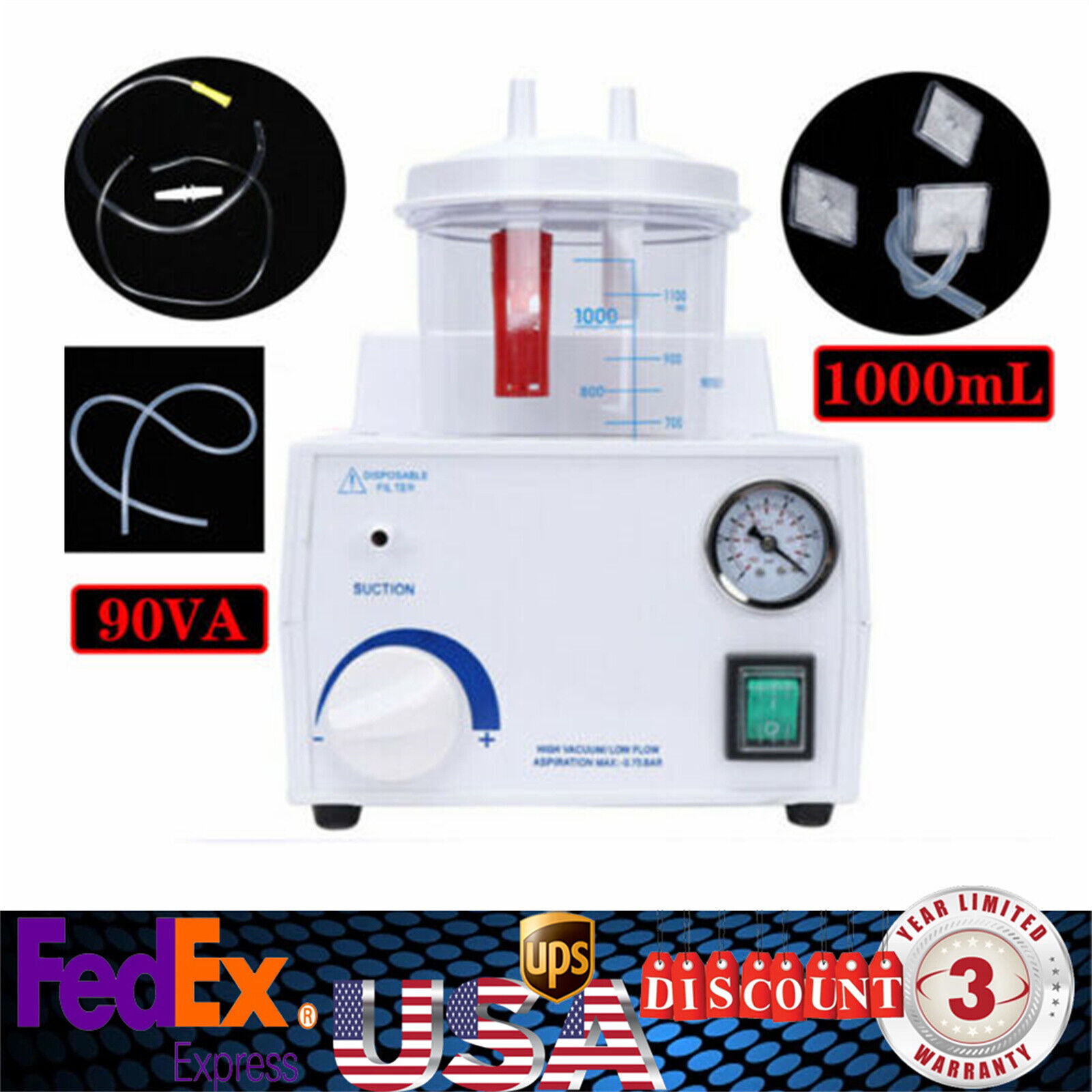 Portable  Dental Phlegm Suction Unit Emergency Medical Vacuum Aspirator Machine