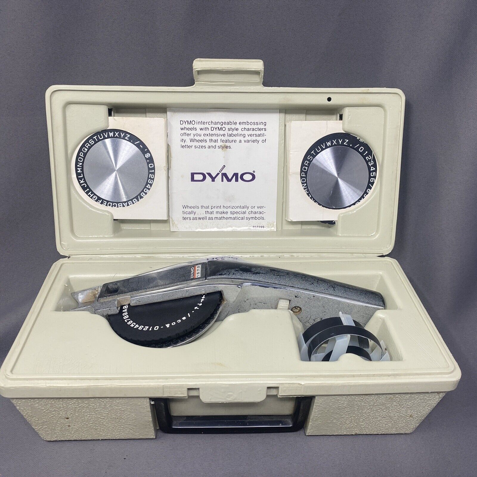 Vintage DYMO 1570 Tapewriter Label Maker Chrome Bundle with Orginal Carrier Case