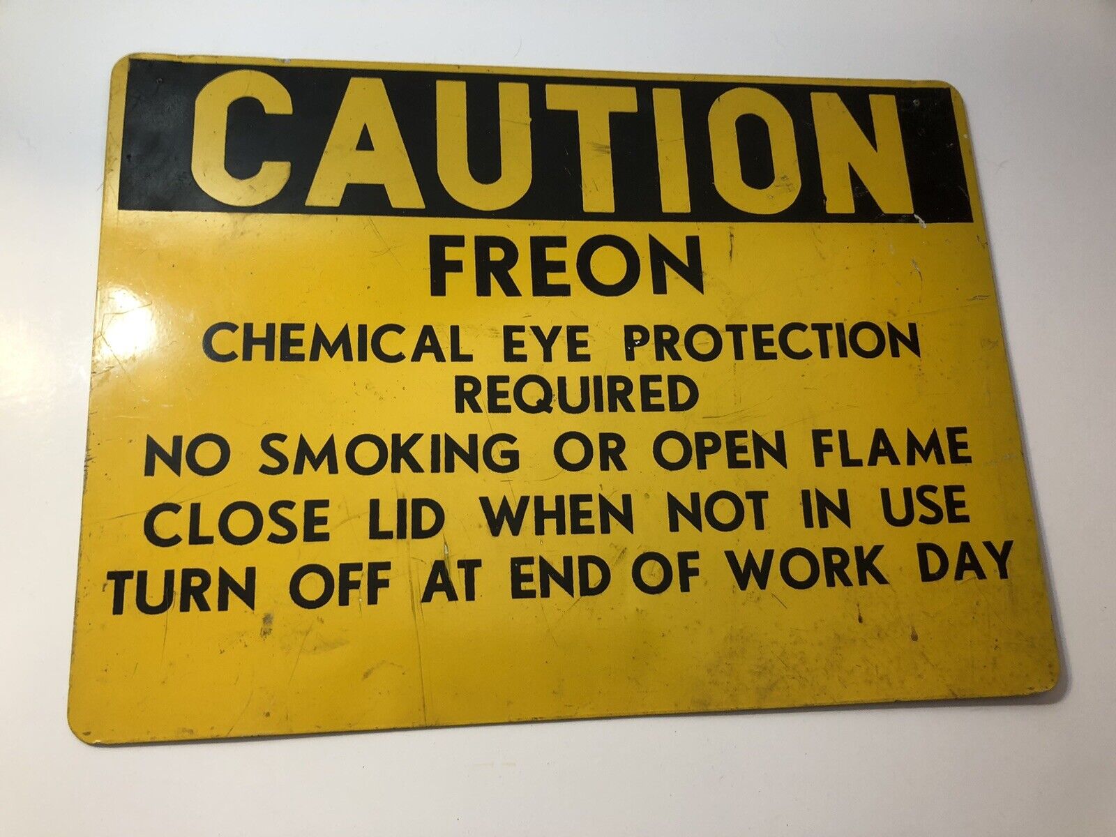 Vintage Caution Freon Sign Industrial Workplace Warning