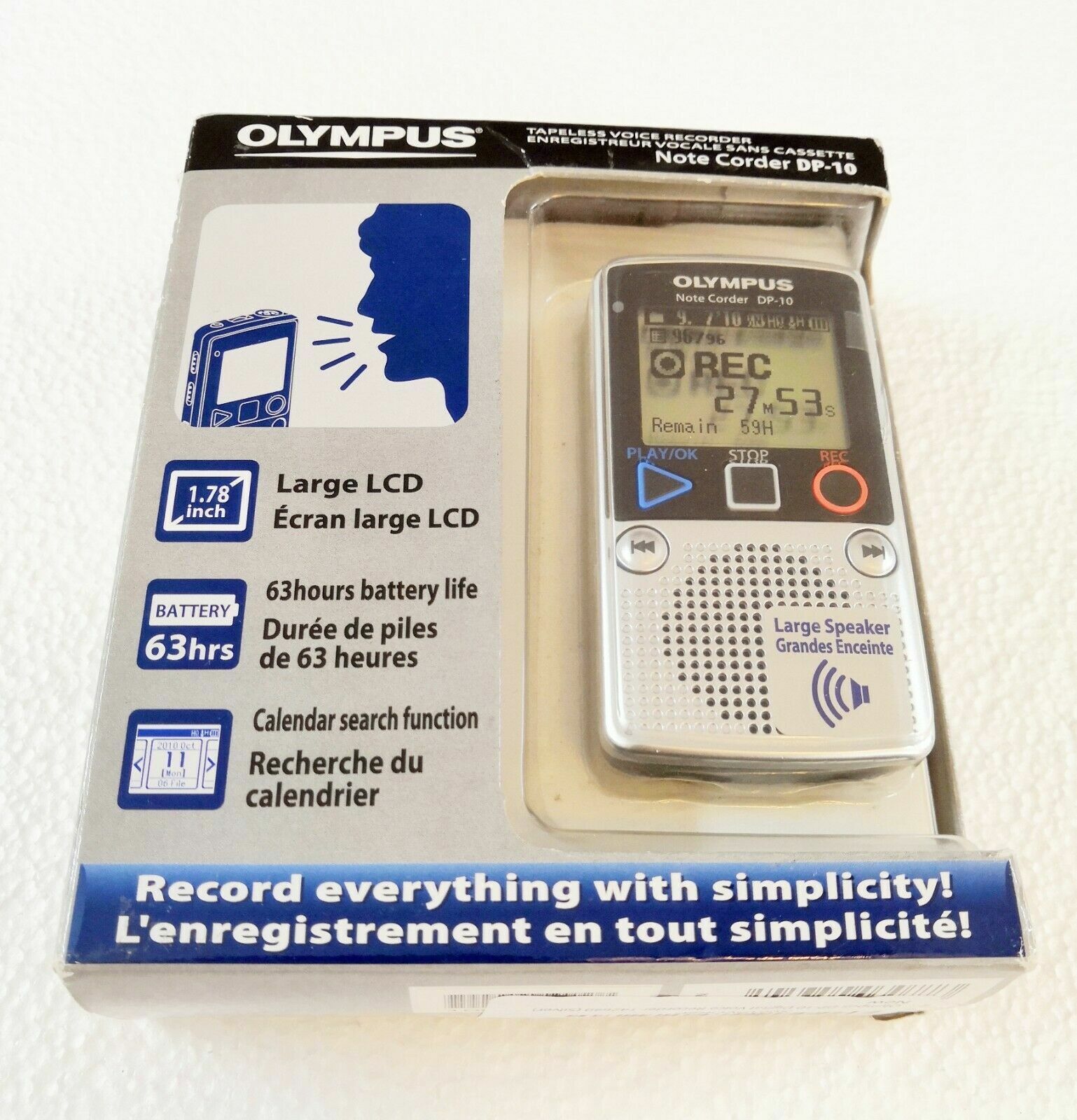 Olympus DP-10 Handheld Digital Voice Recorder 1 GB Memory (131 hrs) Exp. SHIP