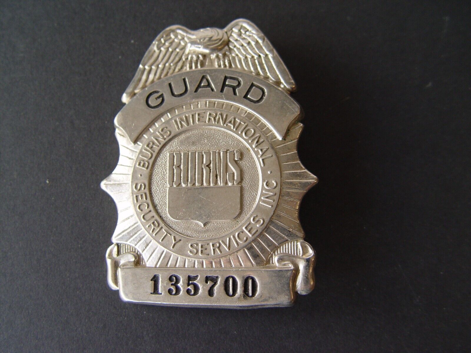 Vintage Burns Security Services Guard Pinback Badge