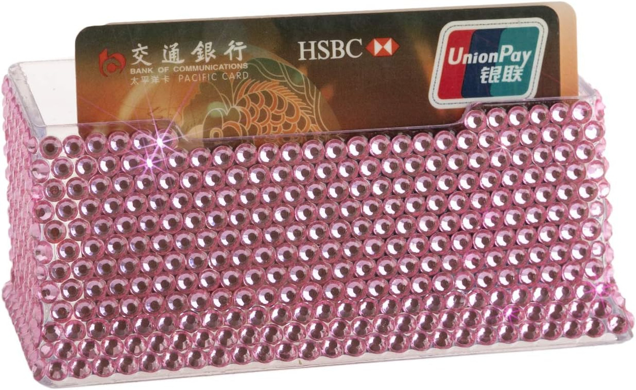 ANGIEHAIE HGB CYOIDAI Fashion Baby Pink Crystal Desktop Business Card Holder,Exc