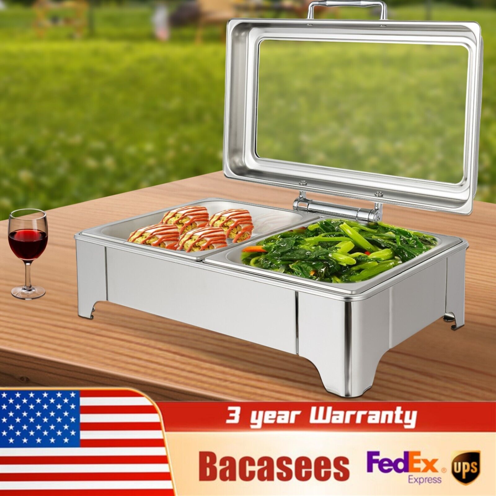 9L Buffet Chafing Dish Warmer Electric Heating Stove Square Double Compartment