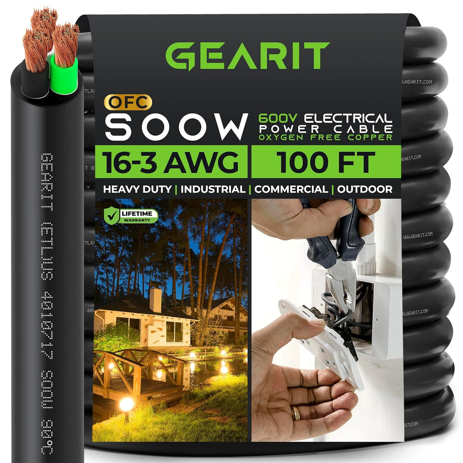 16/3 16 AWG Portable Power Cable (100 Feet - 3 Conductor) SOOW 600V 16 Gauge Ele