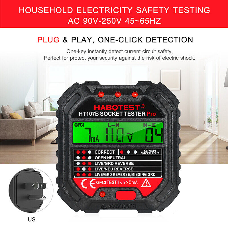 Electric Outlet Tester Socket Circuit Polarity Voltage Tester Detector M7B2