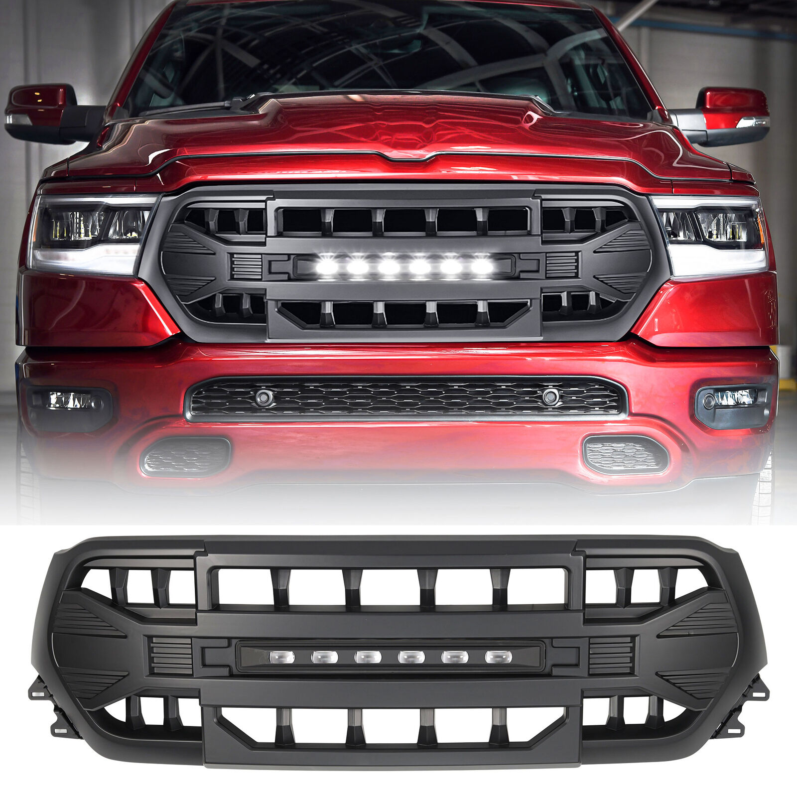 AMERICAN MODIFIED Armor Grille w/Off Road Lights for 2019 to 2024 Dodge Ram 1500