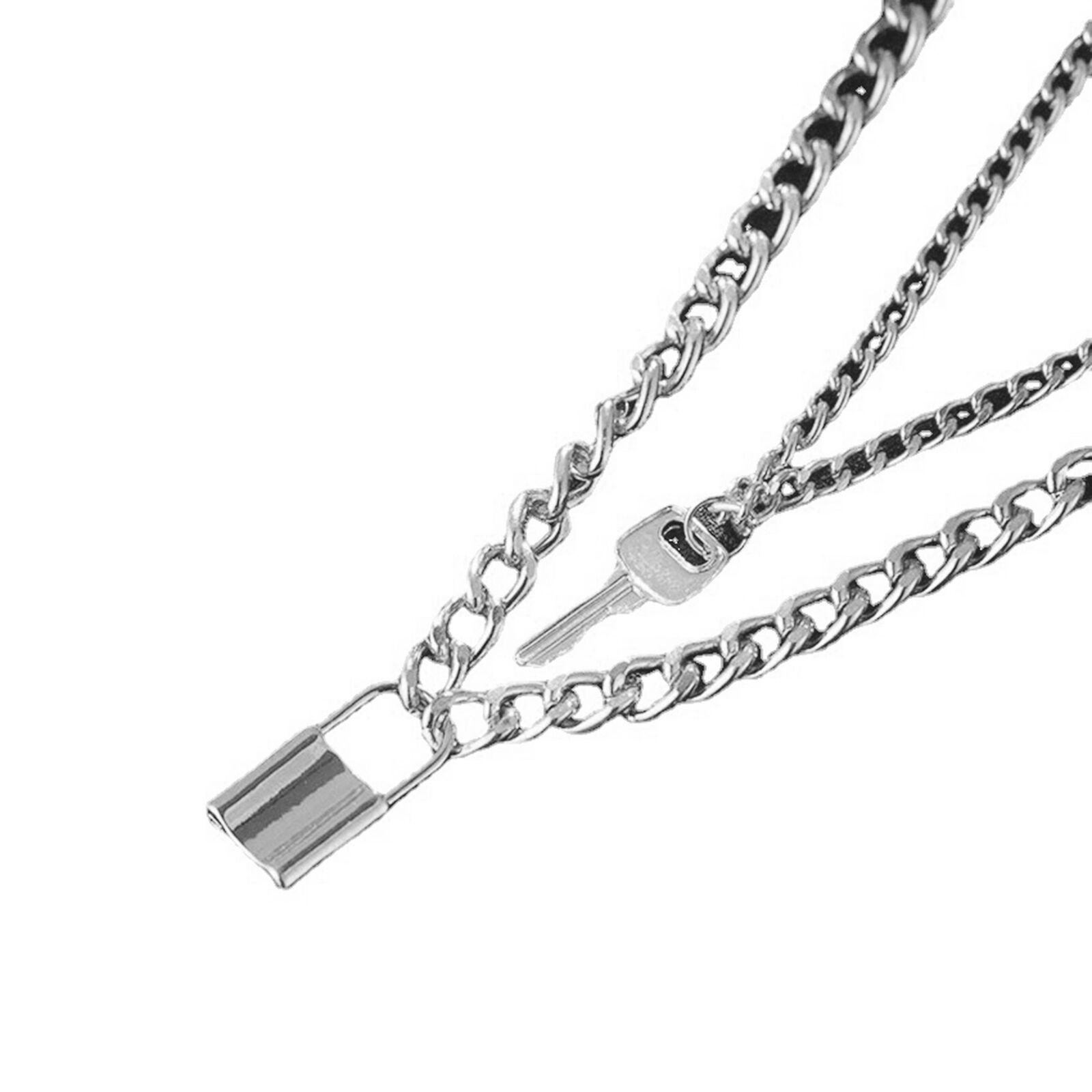 Retro Key Lock Necklace Exquisite Design Stainless Steel Pendant with Double