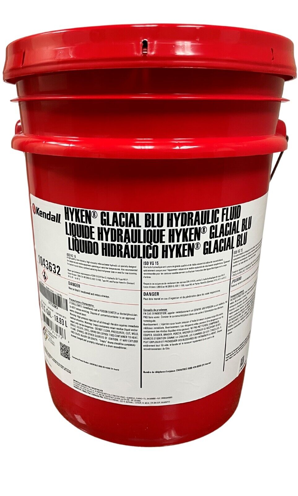 Kendall Hyken Glacial Blu Hydraulic Fluid; Dielectric Strength; 5 Gallon Pail