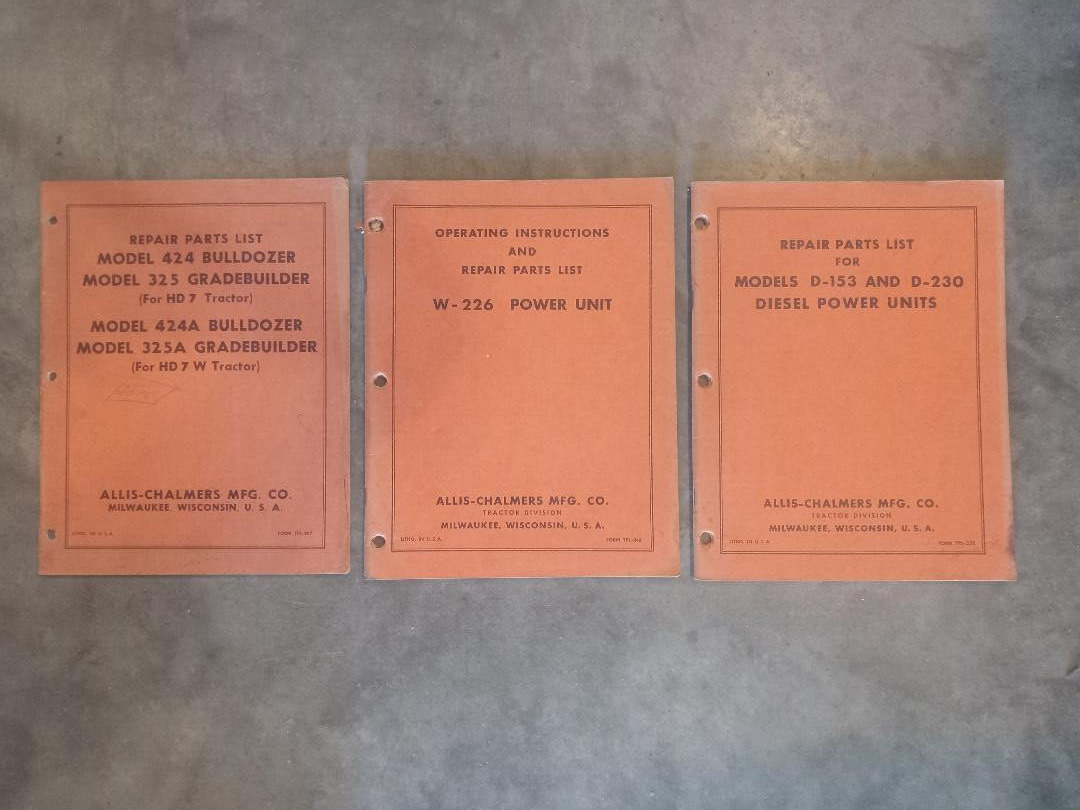 Lot of 3 Vintage Allis-Chalmers Operator and Parts Listing Manuals