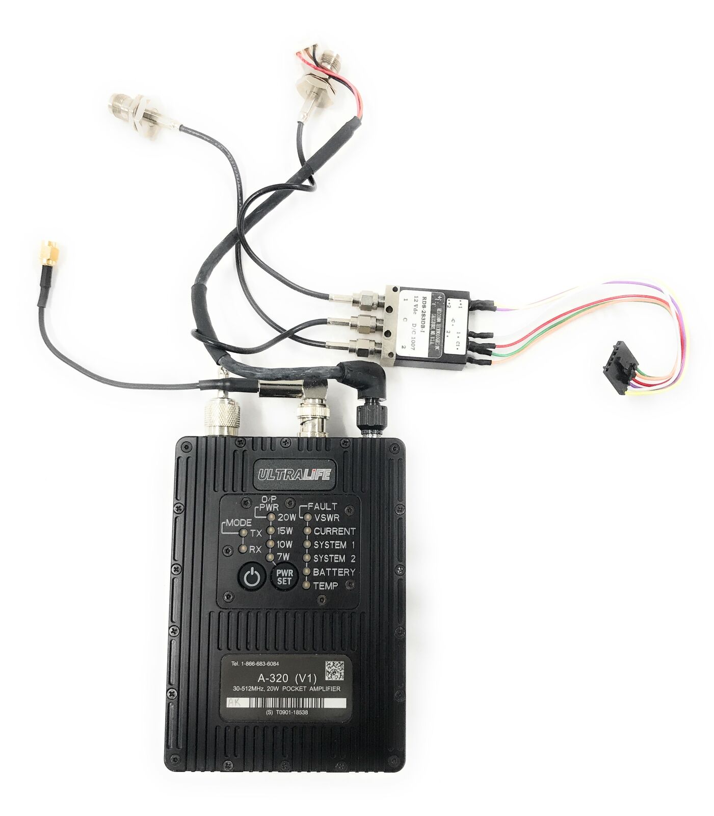 Ultralife A-320 Pocket Amplifier 20W 30-512 MHz w/ RDS-2S3DB-I Coaxial Switch