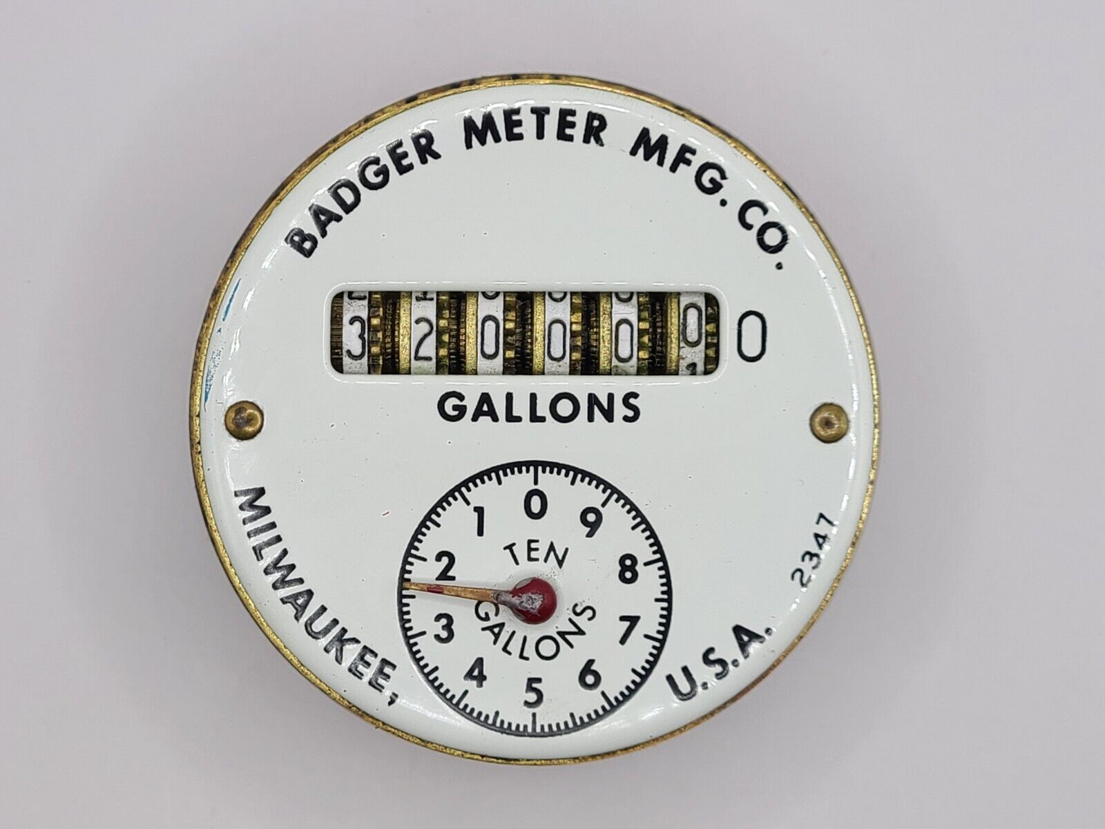 Vintage Badger Water Meter White Dial Face - Brass Construction 