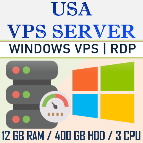 USA Windows VPS Server / RDP Server / VPS Hosting 12GB RAM 400GB HDD 12 Month