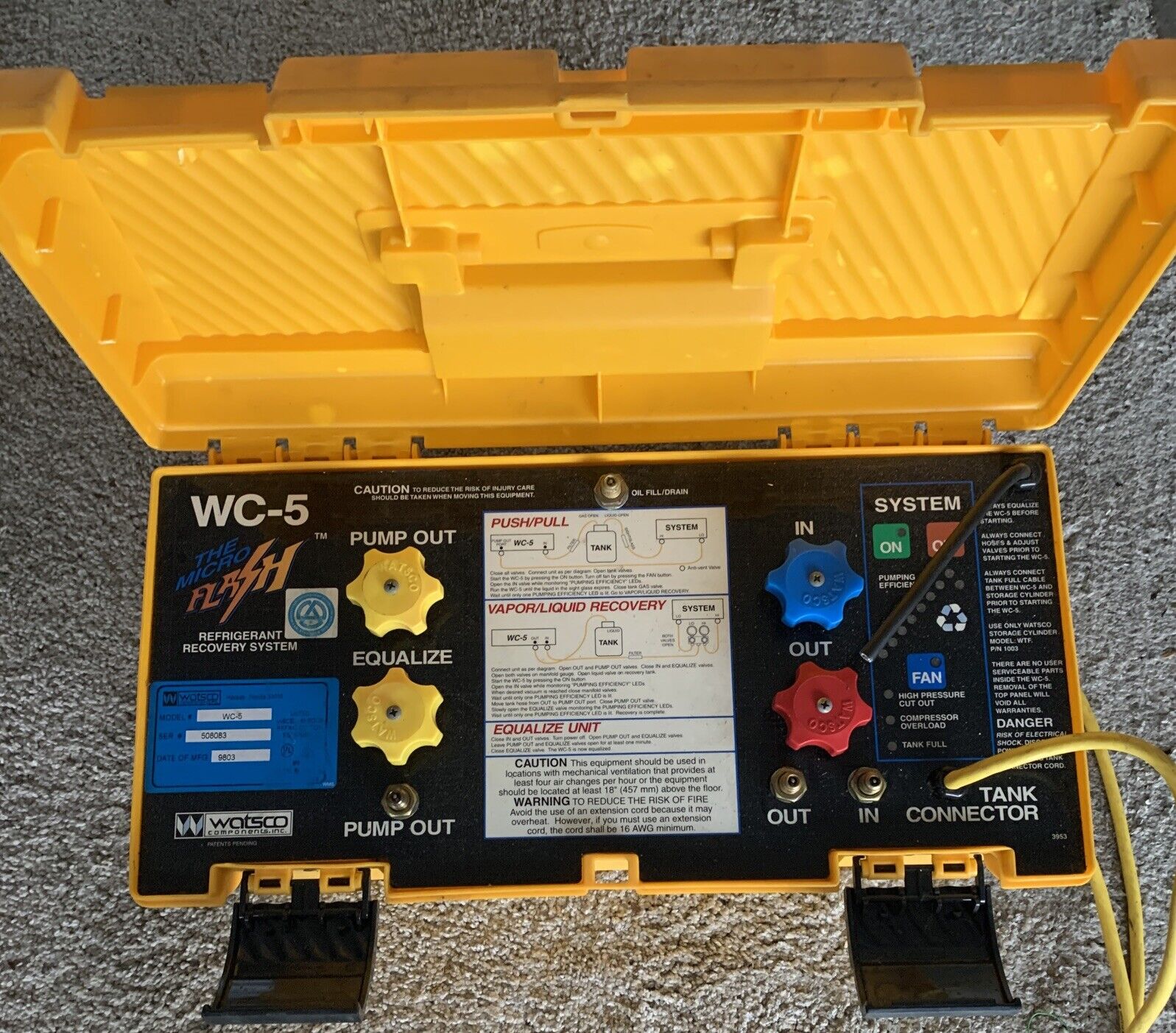 Watsco WC-5 Refrigerant Recovery System - The Micro Flash Untested