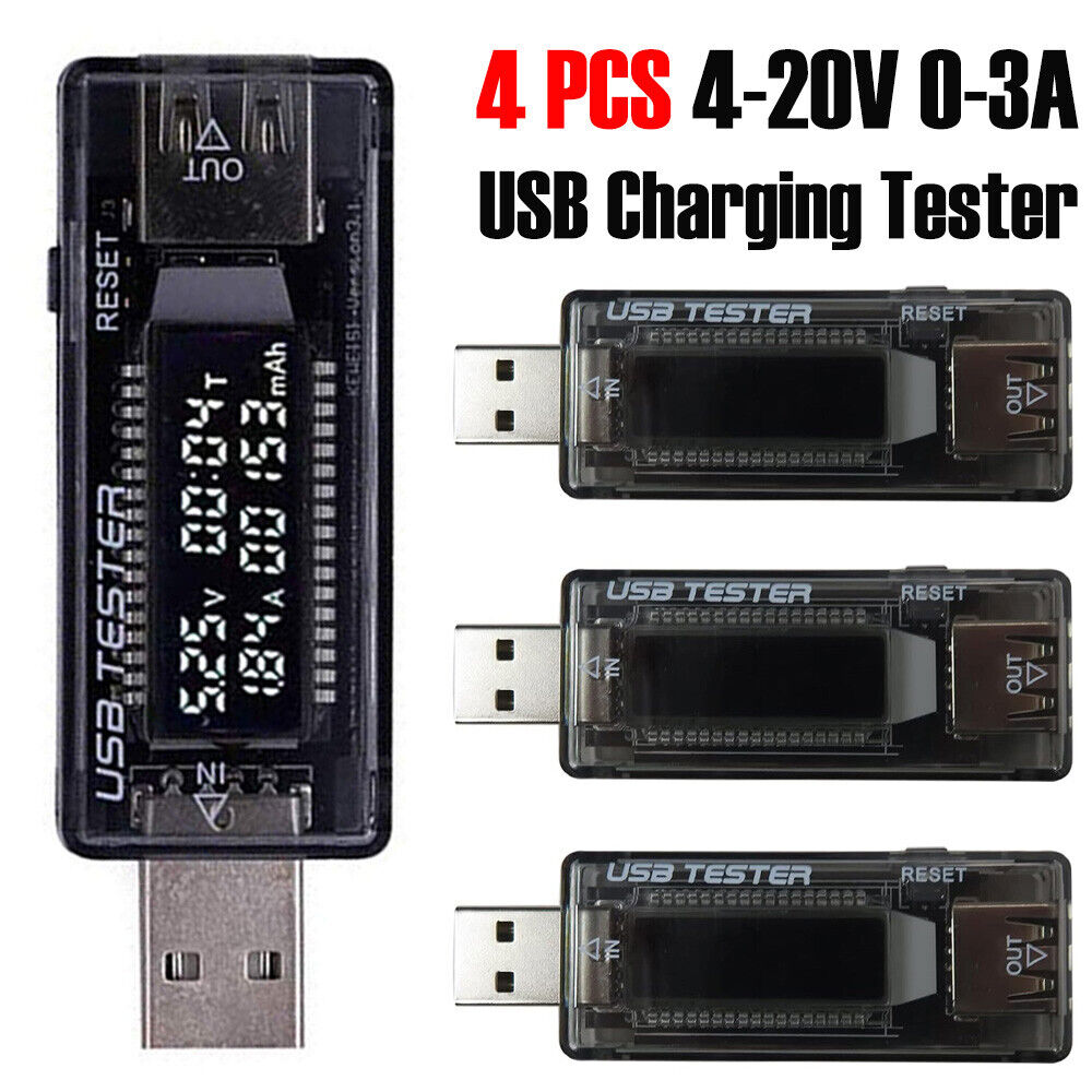4PCS USB Power Tester Voltage Current Capacity Meter 4-20V 3A Chargers & Cables