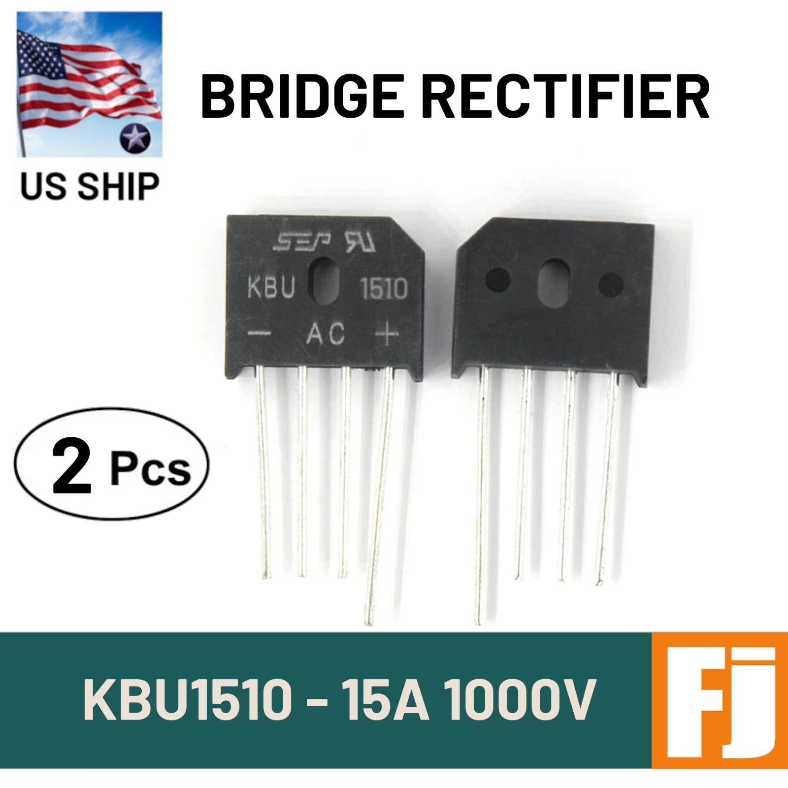 2 Pcs KBU1510 Bridge Rectifier | KBU1510 Bridge Rectifier 1000V 15A | US Ship