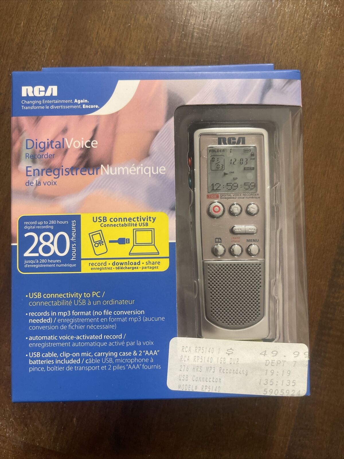 RCA RP5140-a Portable Digital Voice Recorder 1GB 276 Hours Variable Speed Play
