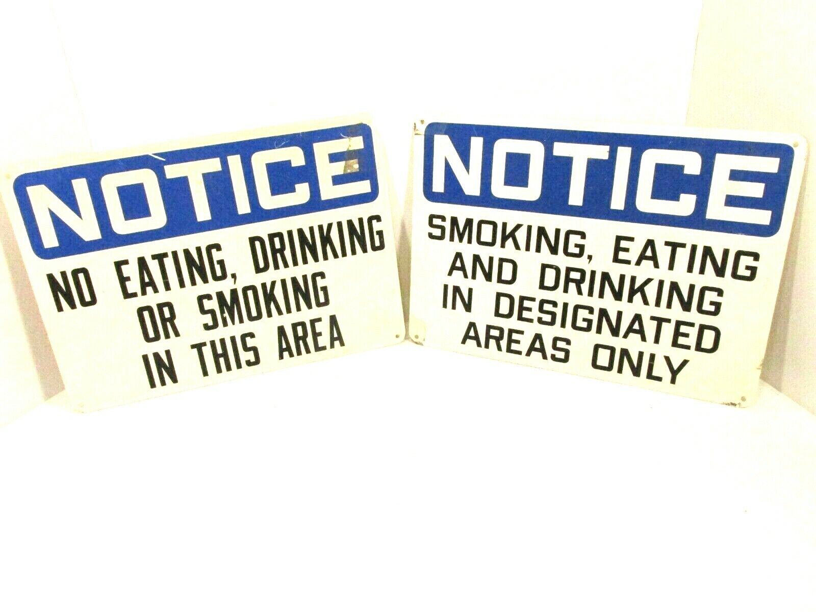 Lot of 2 Vtg Fiberglass NOTICE Signs Smoking Eating Drinking Advertising ManCave