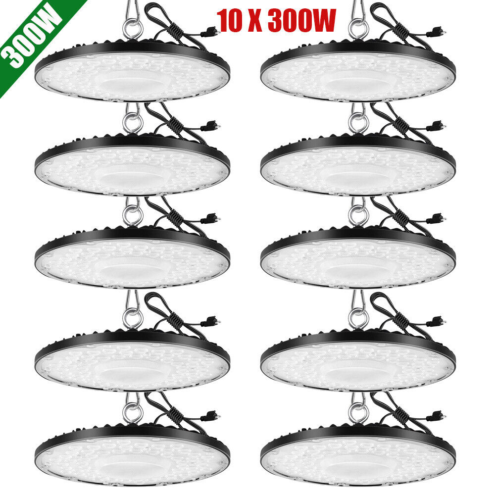 10 Pack 300W UFO LED High Bay Light Factory Warehouse Commercial Light Fixtures