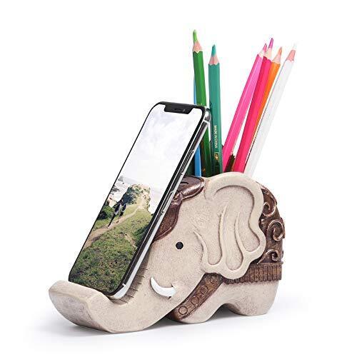  Pen Pencil Holder with Cell Phone Stand, Multifunctional Vintage Brown