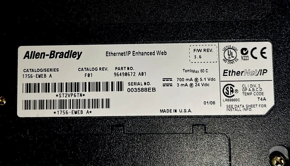 Allen-Bradley 1756-EWEB Ser A ControlLogix EtherNet/IP Web Server Module