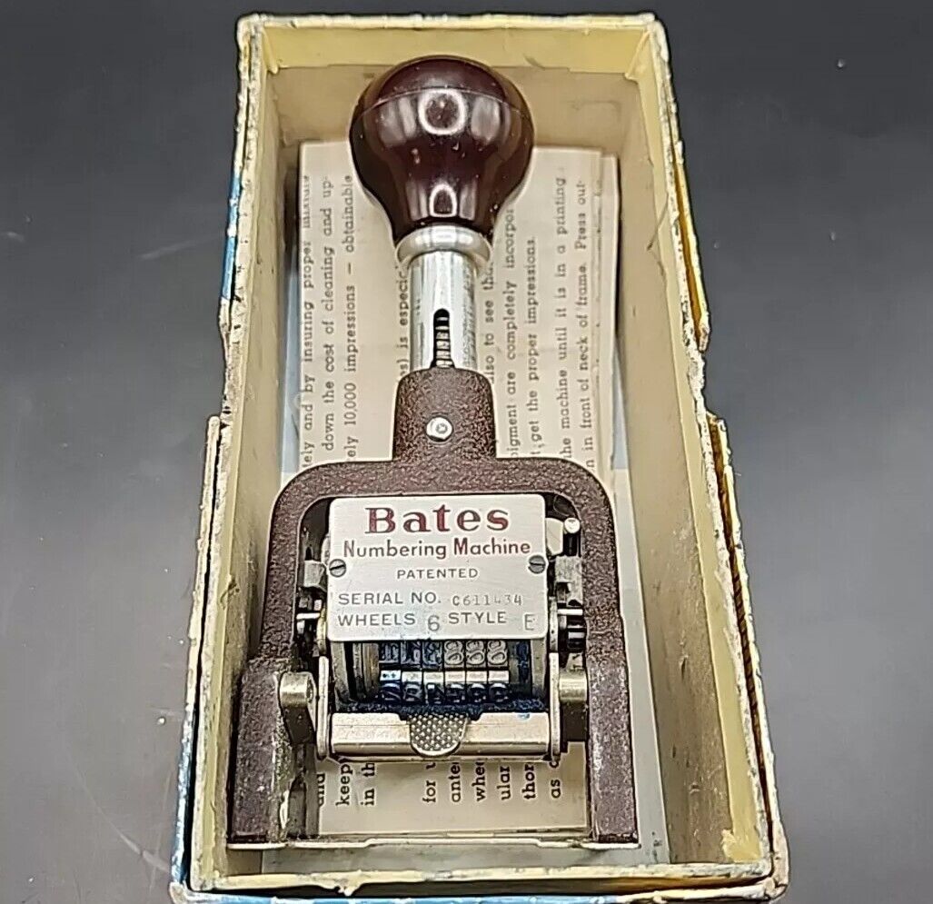 Vintage Bates Manufacturing Co/Bates Numbering Machine Numeroteur 6 E