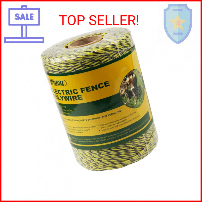 Farmily Portable Electric Fence Polywire 1312 Feet 400 Meter 6 Conductor Yellow 
