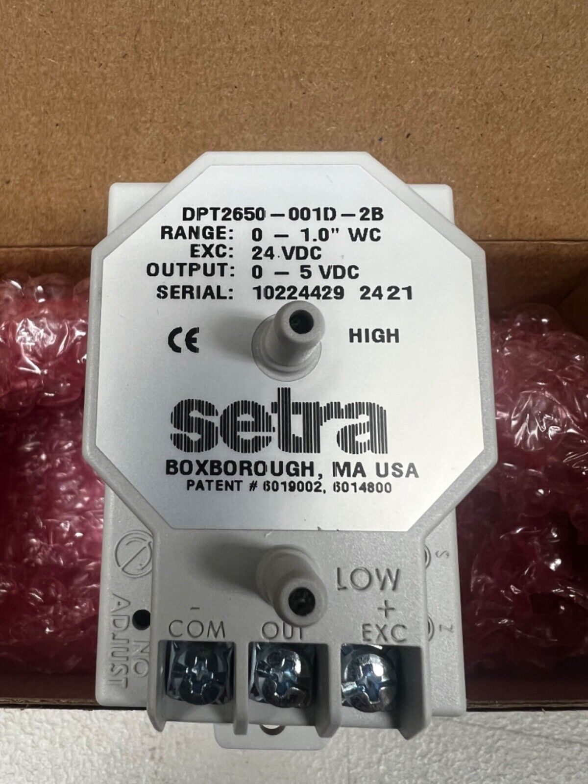 Setra DPT2650-001D-2B: Very Low Differential Pressure Transducer - NEW