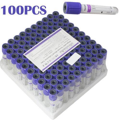 100Pcs Sterile Glass Vacuum Blood Collection Tubes for Medical Supplies 2ml K2
