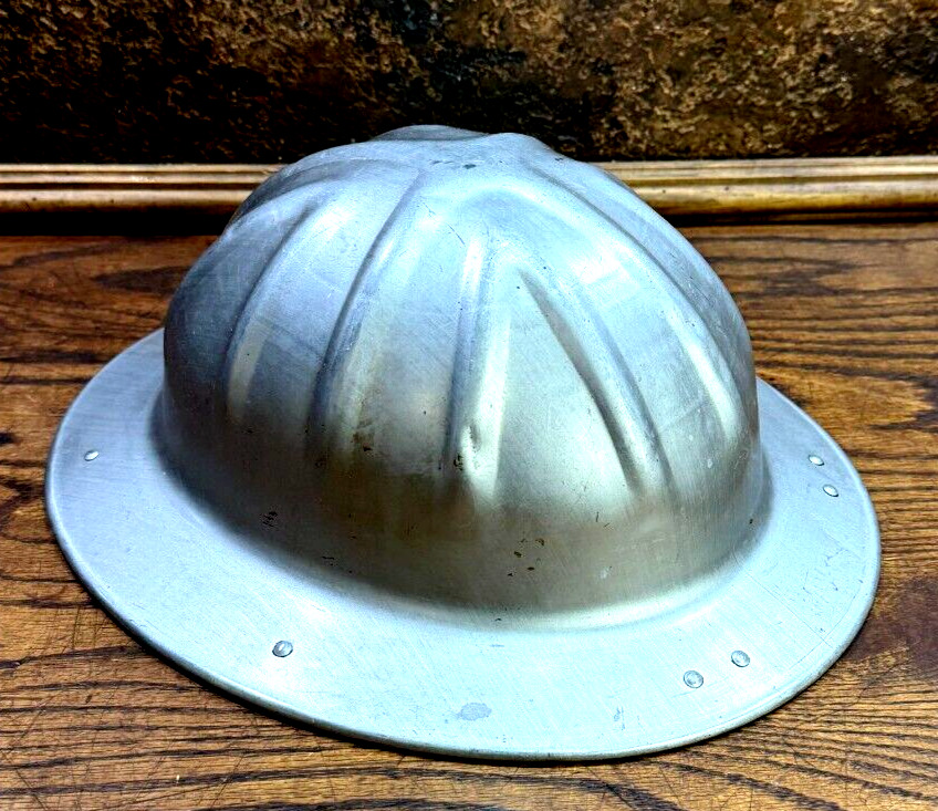 Vintage 1940s BF McDONALD Full Brim Aluminum Hard Hat w  Liner - Mine Safety