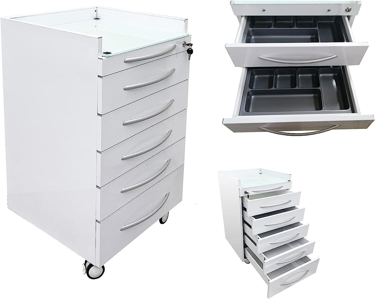 Dental Storage Cabinet 5 Drawers Mobile Utility Cart Medical Cabinet Office Stor