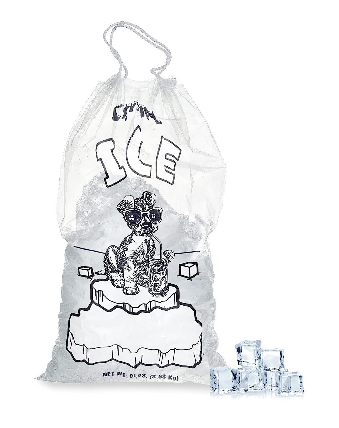 500 8 lbs COMMERCIAL CRYSTAL Plastic Ice Bag Bags With Drawstring 11x18