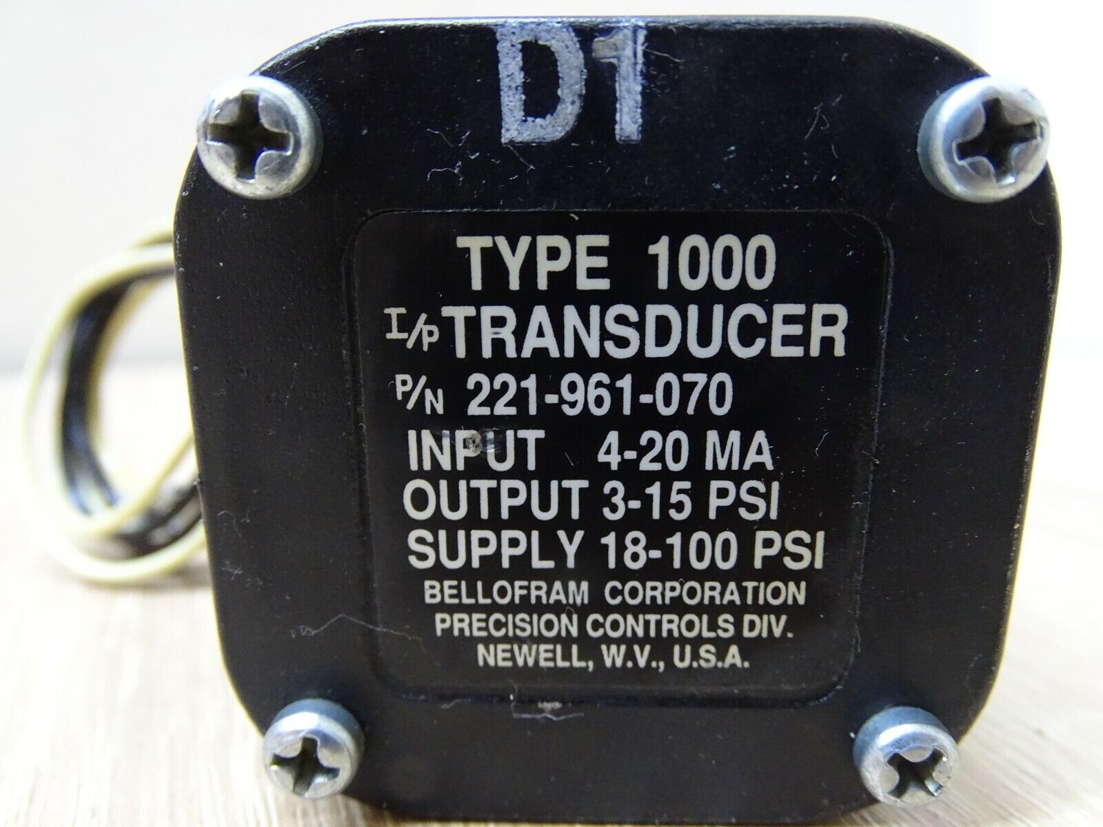Bellofram  Type 1000 TRANSDUCER 221-961-070  Transducer 1 PCS  #D7809#