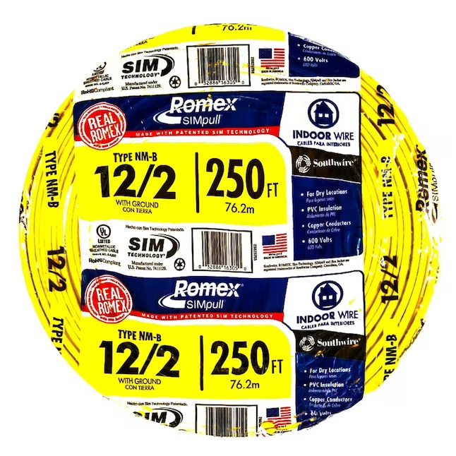 Southwire 250 ft. 12/2 Solid Romex SIMpull CU NM-B W/G Conductor Cable