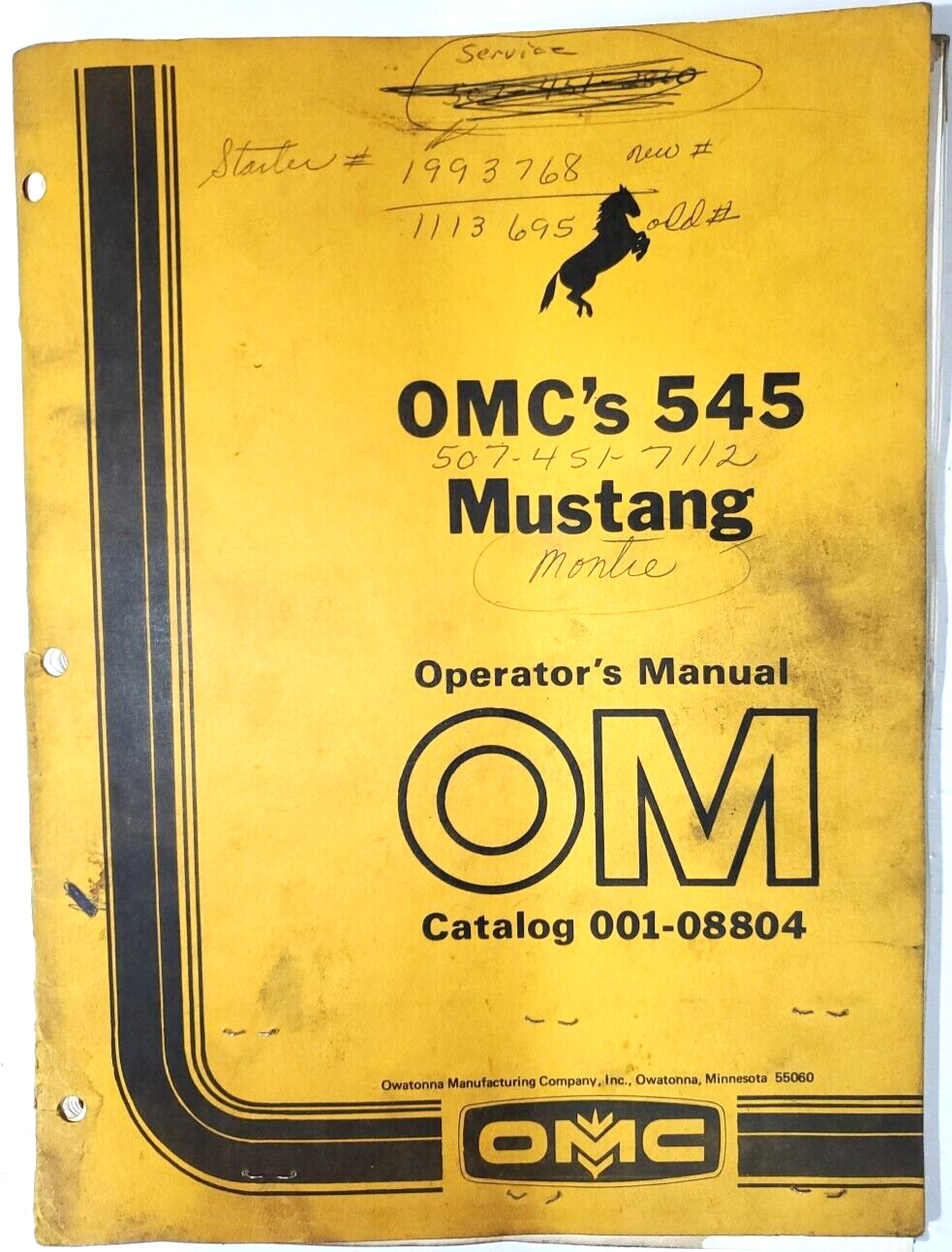 OMC's 545 Mustang Skid Loader Vintage Operator's Manual
