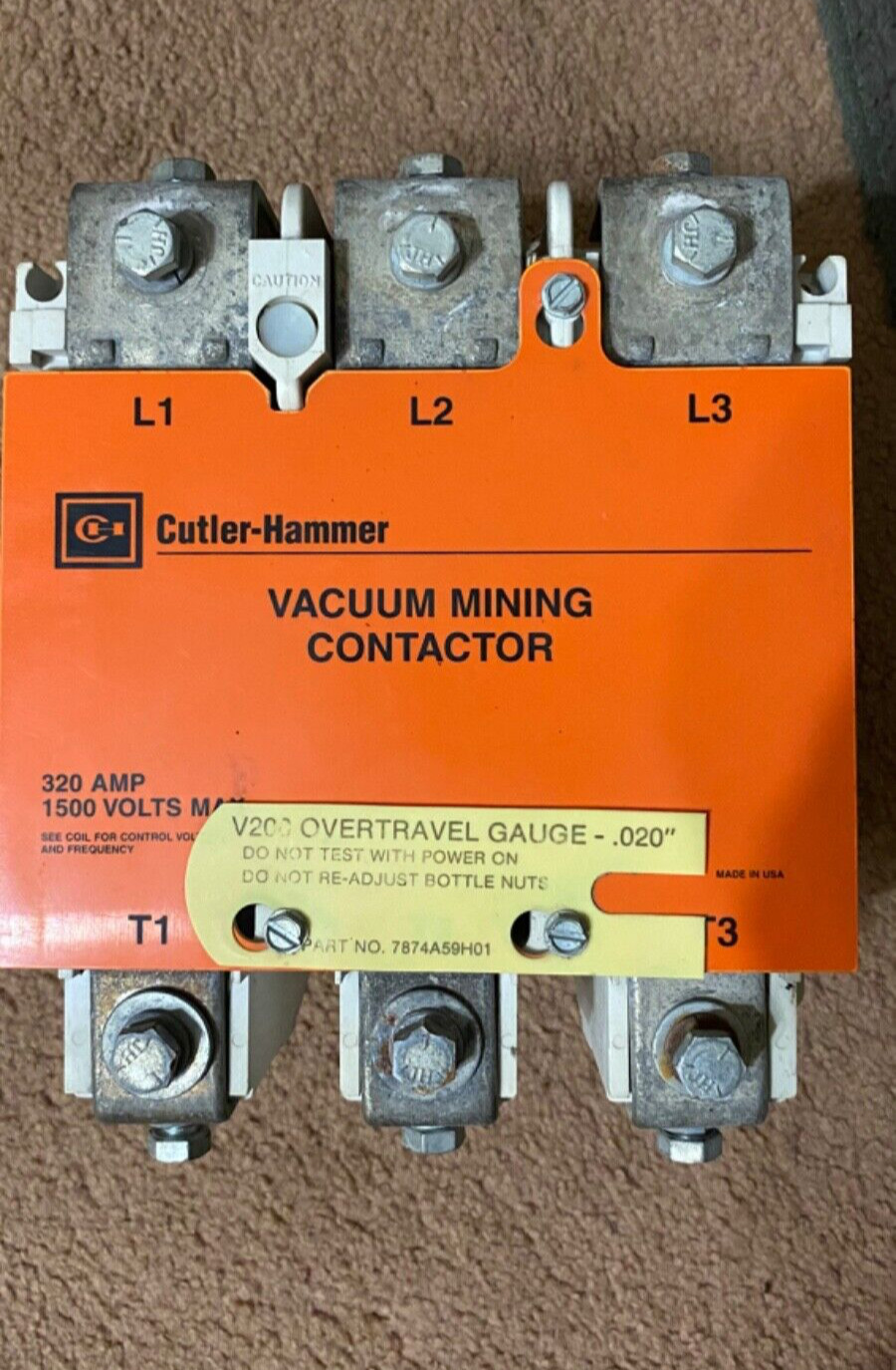 Cutler-Hammer Vacuum Mining Contactor 320 Amp Cat#VM320CJZ1