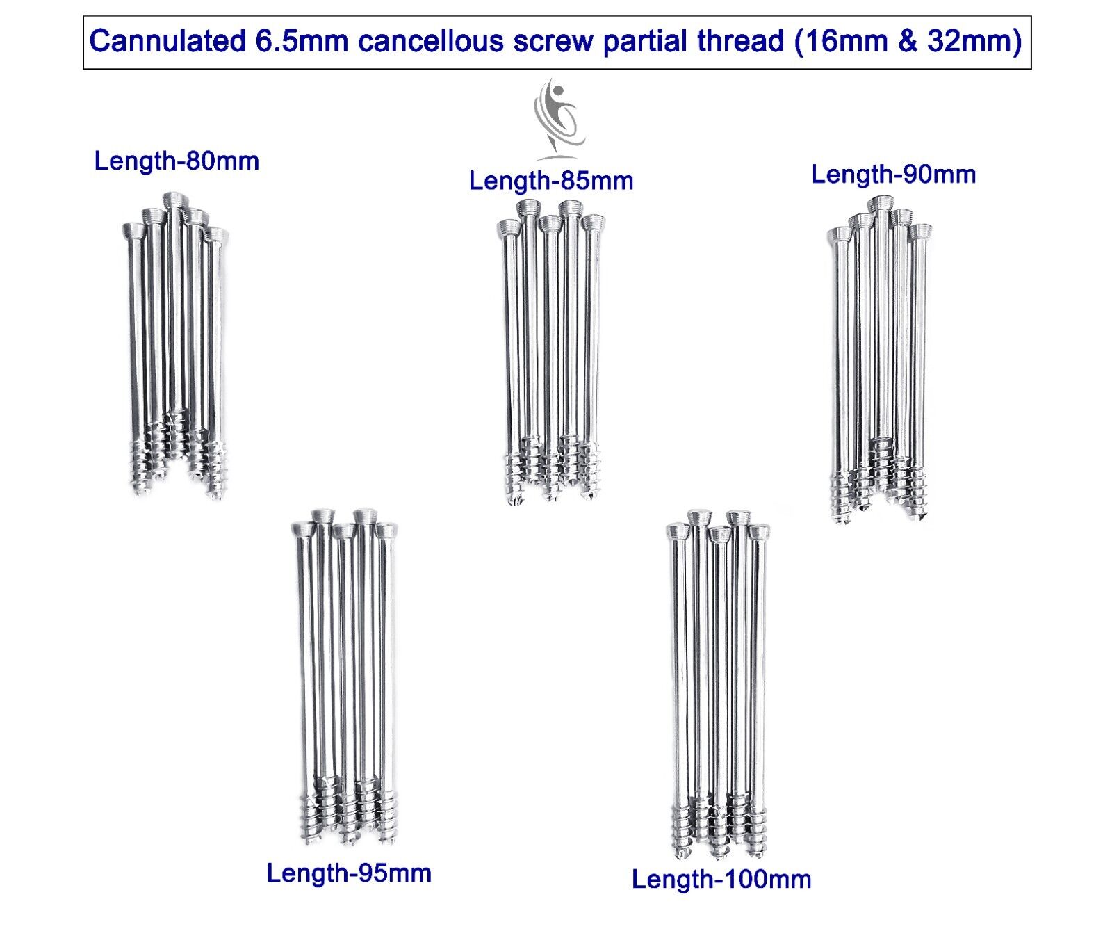 Cannulated 6.5mm cancellous screw partial thread (16mm & 32mm) veterinary