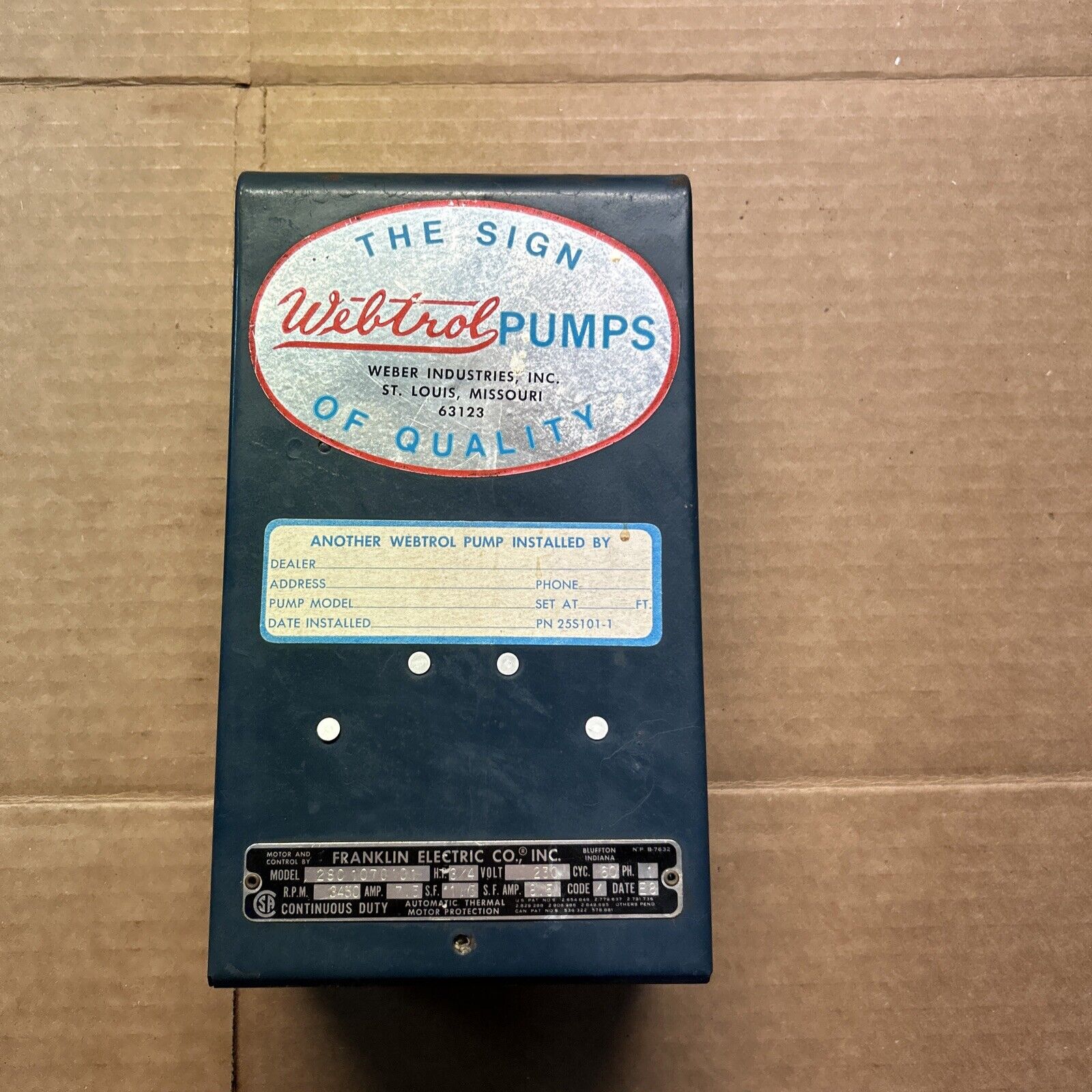 Vintage Webtrol Pump Electric Box