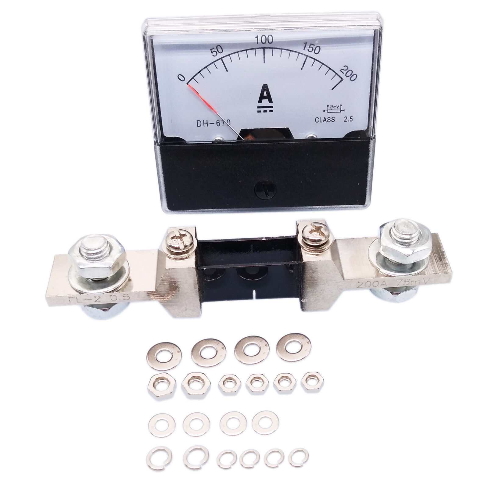 US Stock Analog Panel AMP Current Ammeter Meter Gauge DH-670 0-200A DC & Shunt