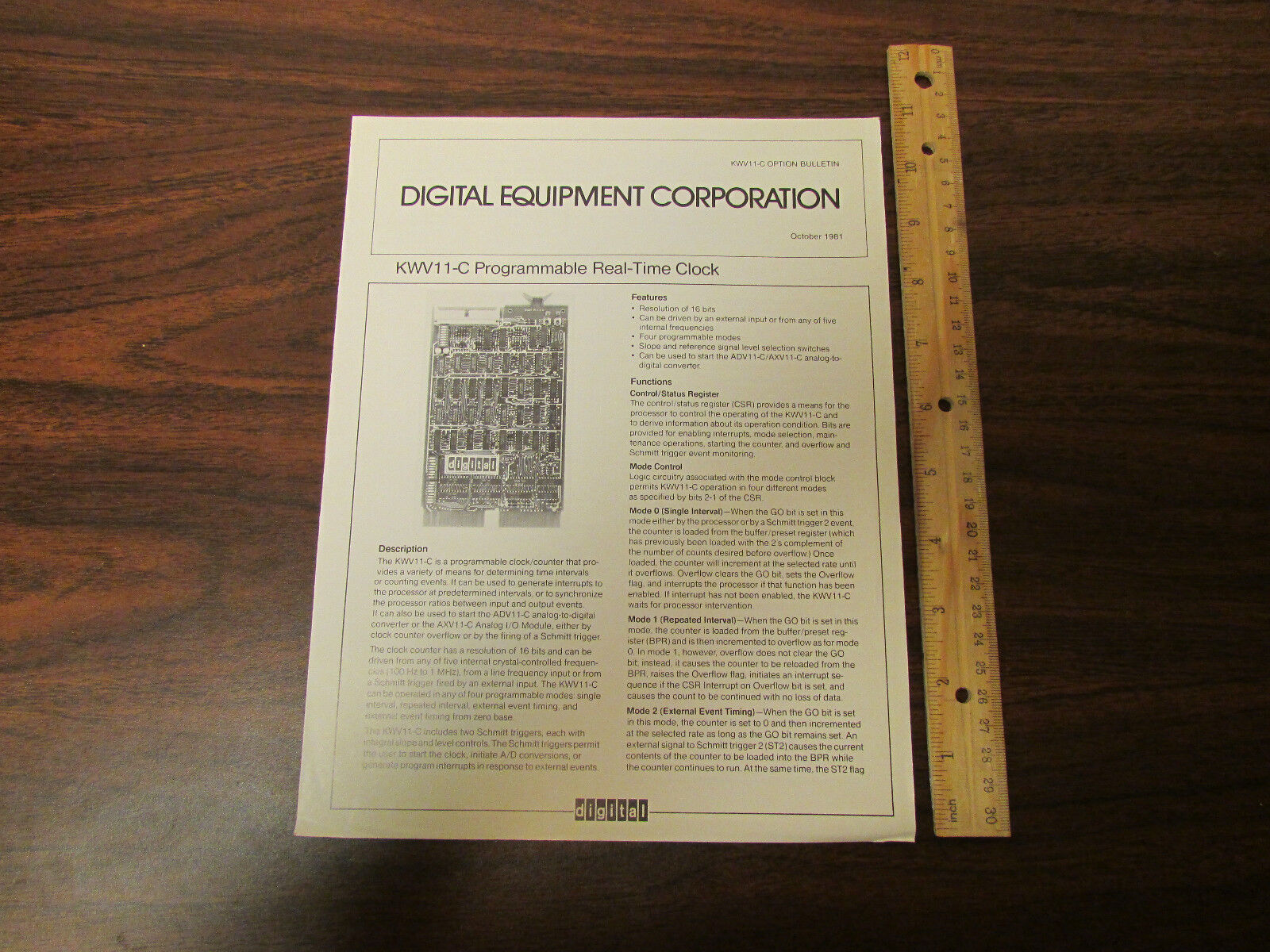 Vintage DEC PDP11 Option Bulletin KX11-C Real-Time Clock 1981