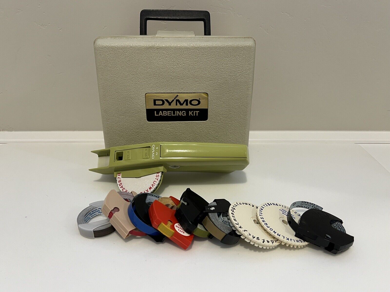 Vintage Dymo M-6 Tapewriter Label Maker Kit Bundle w/Case, Extras