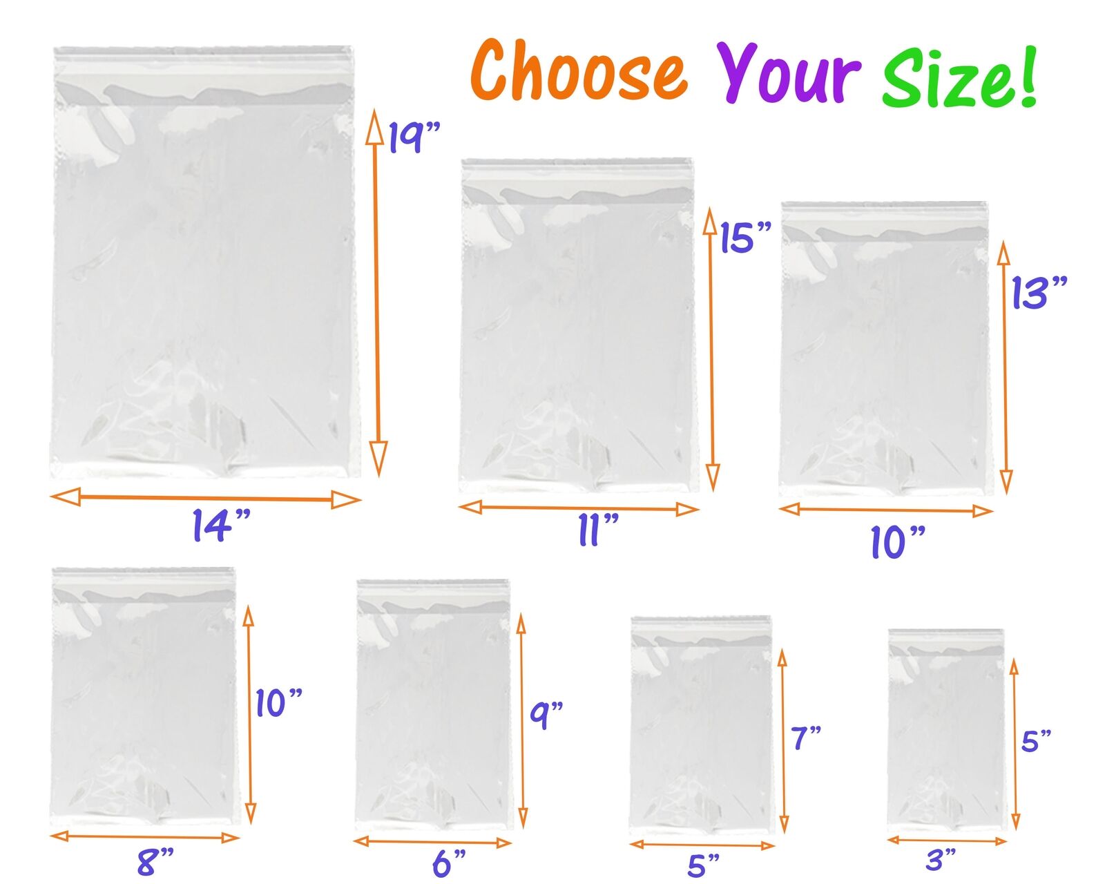 9 Sizes, Choose, Crystal Clear Self Seal Transparent Plastic Cellophane Poly Bag