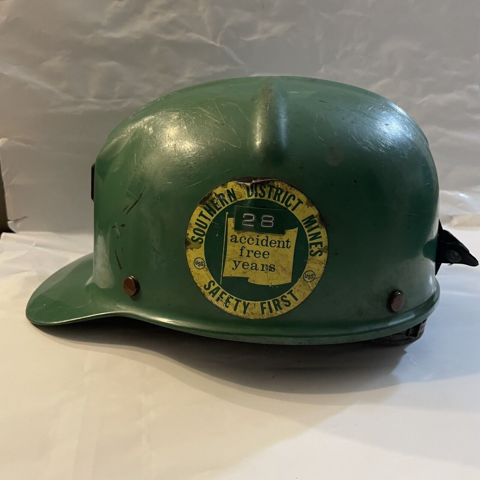 VTG US Steel Issue Coal Miner MSA Comfo Cap Liner, Green, 25 Yr Safety Sticker