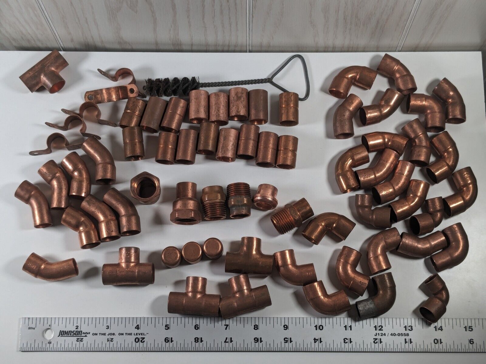 68 Vintage 1/2 Copper Fittings Lot Cleaner Brush Corners T Connections Supports