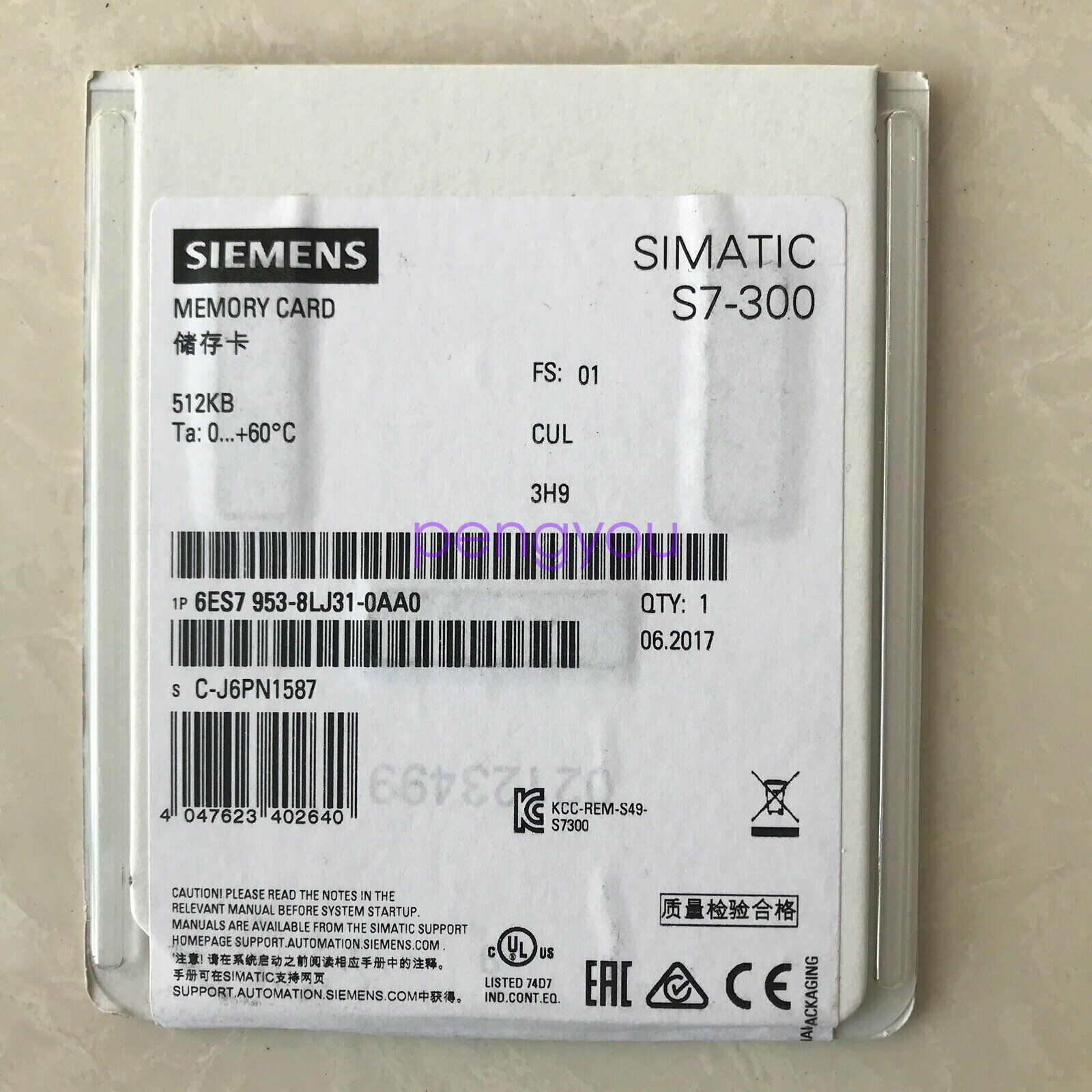 Siemens Memory Card 6ES7953-8LJ31-0AA0 Brand New DHL or FedEx
