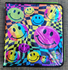 Lisa Frank Fashions Groovy Vintage 1990s Smiley Face Rainbow Glitter Binder picture