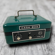 Vintage Look Retro Green Metal Cash Box Lock x 2 Keys Lock Box READ picture
