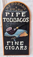 Vintage Wooden Wall Hanging RJ Morans Pipe Tobaccos Fine Cigars Ad Sign VGood picture